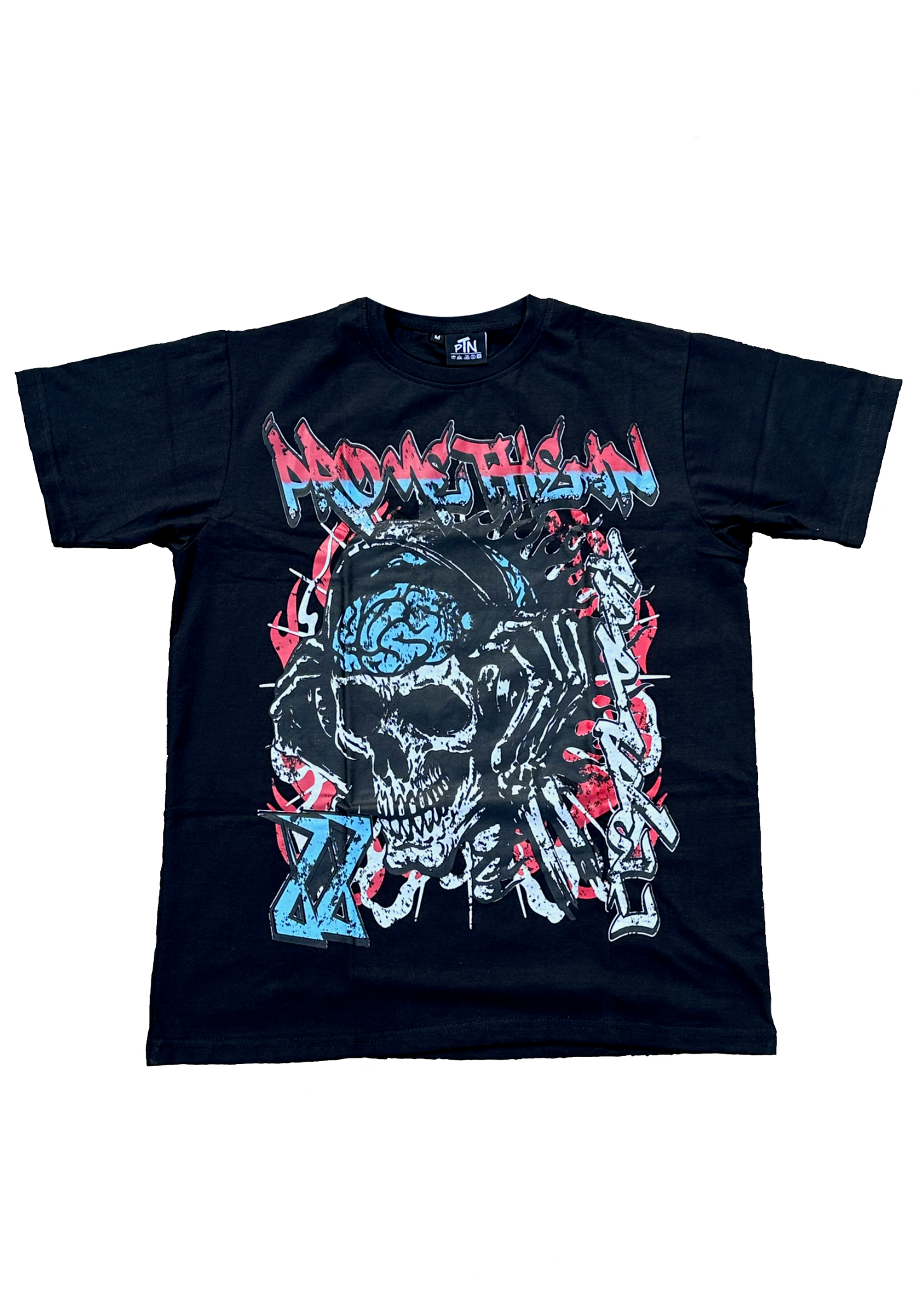 Black skull Graphic Tee (blue/red)