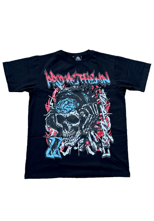 Black skull Graphic Tee (blue/red)