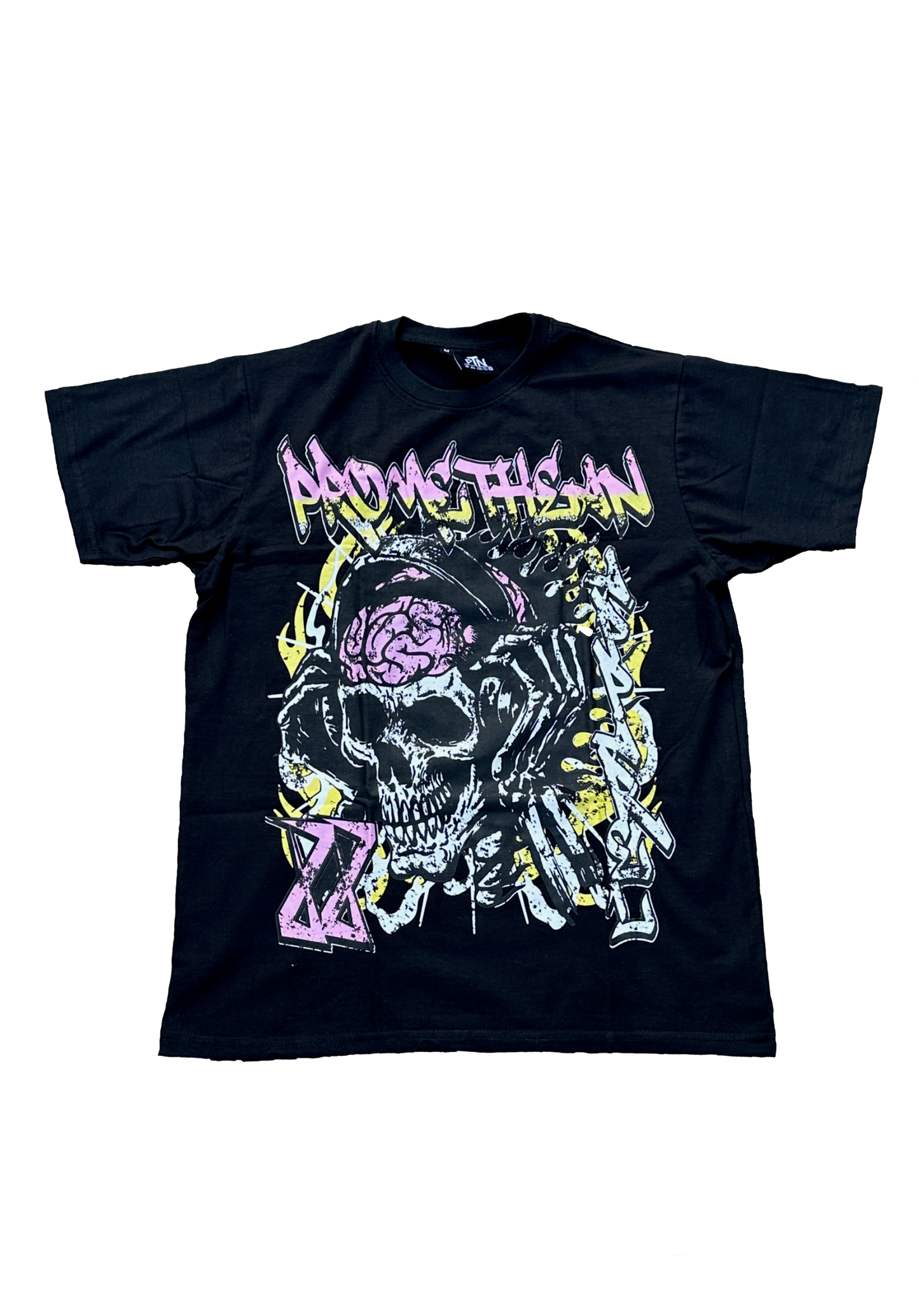 Black skull graphic Tee (yellow/pink)