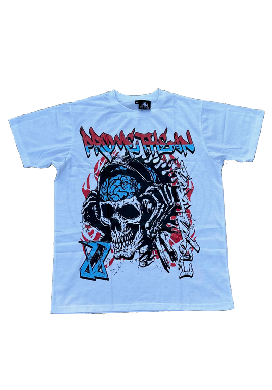 White Skull Graphic Tee (Blue/Red)