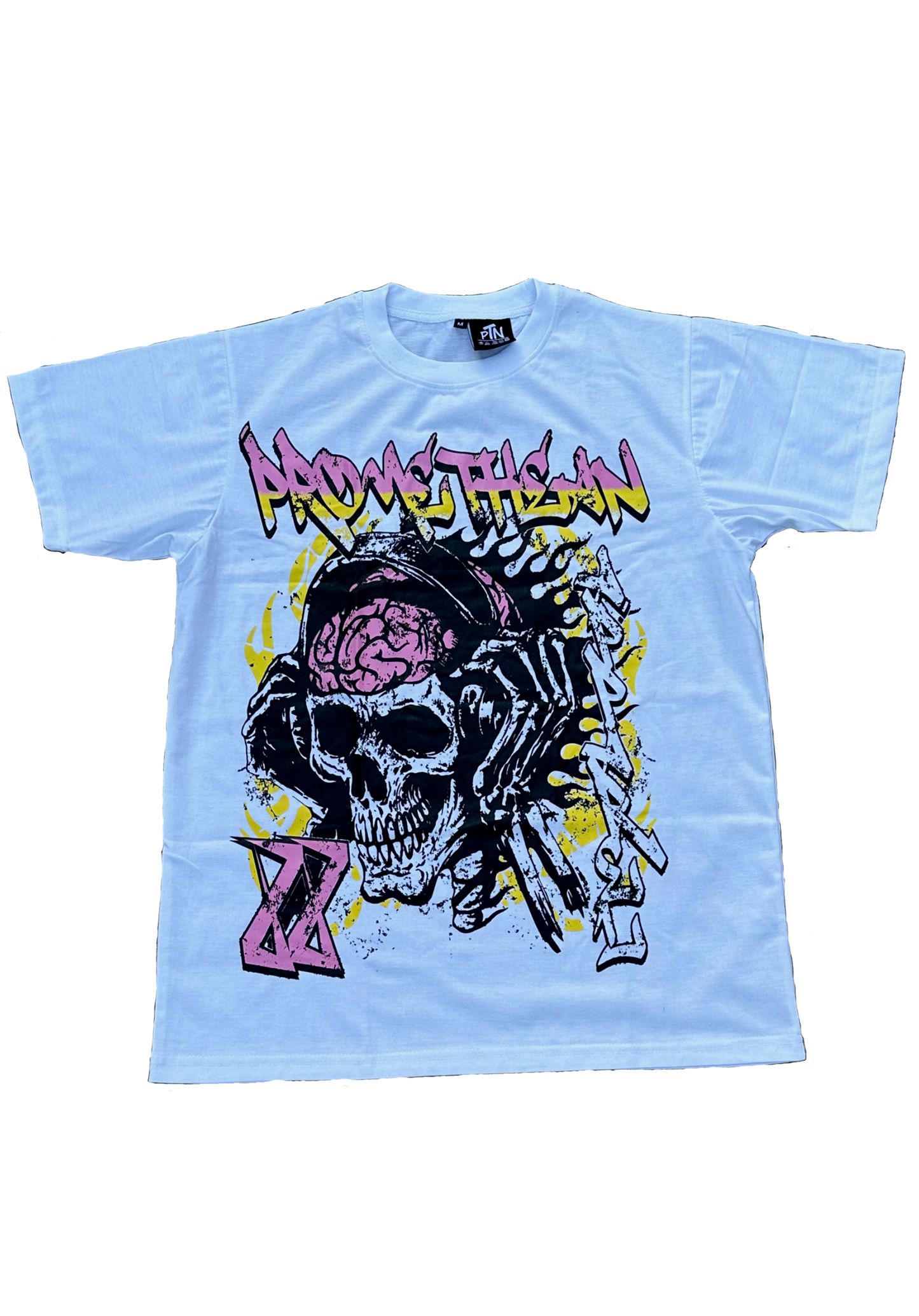 White Skull Graphic Tee (yellow/pink)